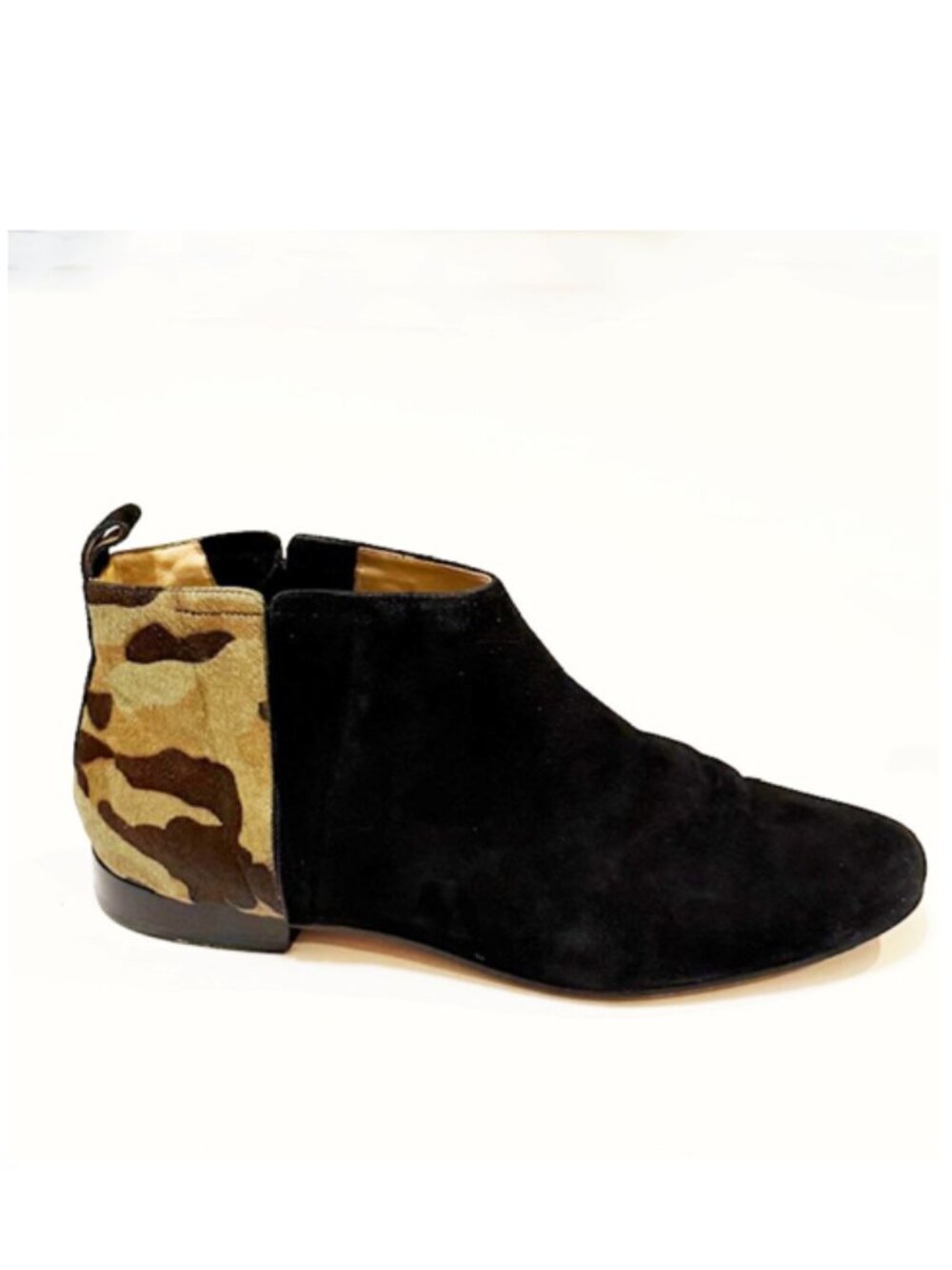 Cole Haan Embury Booties Black Suede and Camouflage Camo Calf Hair, Sz 10.5
